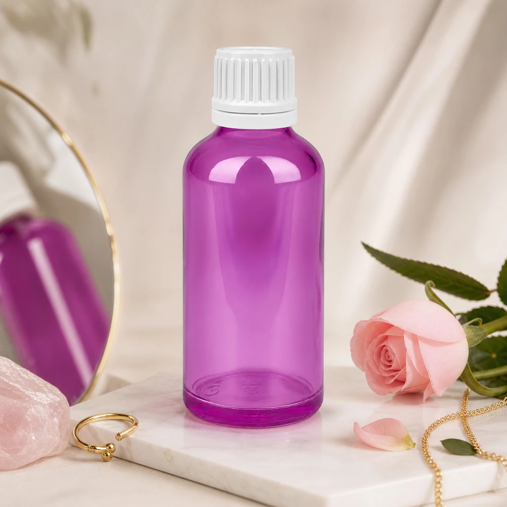 50ml flaska 11mm skruvkork vit Originality skruvkork PurpleLine UT18/50 Elegant 50 ml flaska i trendigt lila med vitt skruvlock för skönhetsprodukter
