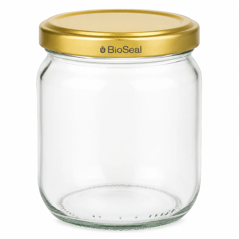 500 g honungsburk med gyllene lock BioSeal UNiTWIST 500 g honungsburk tom med gyllene BioSeal skruvlock för honung och sylt