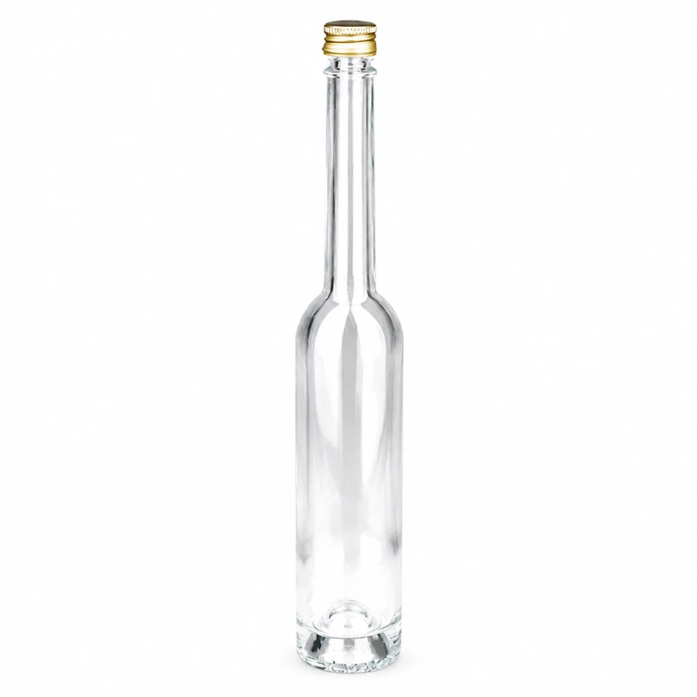 100 ml glasflaska Toni med gyllene skruvkork UNiTWIST - klart glas, smal form, perfekt för spritdrycker