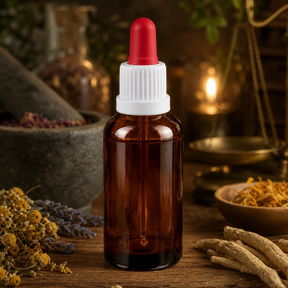 30 ml pipettflaska vit/röd med säkerhetsförslutning BrownLine UT18/30 Kompakt 30 ml droppflaska med UV-skyddande bärnstensfärgat glas för ljuskänsliga substanser och tinkturer
