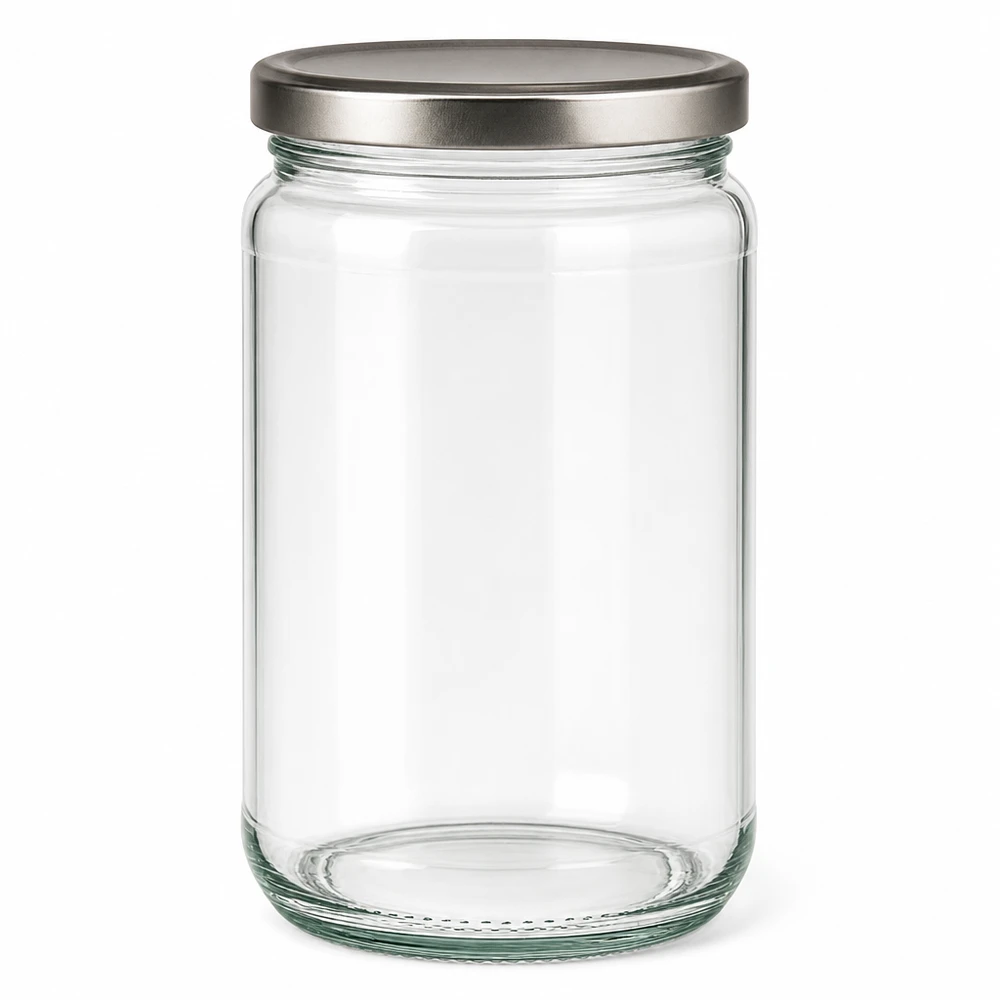 Rund burk 305 ml med lock BasicSeal silver UNiTWIST 305ml Rundglas mit silbernem BasicSeal Deckel - elegantes Einmachglas für Küche und Vorratshaltung von Glas-Fabrik