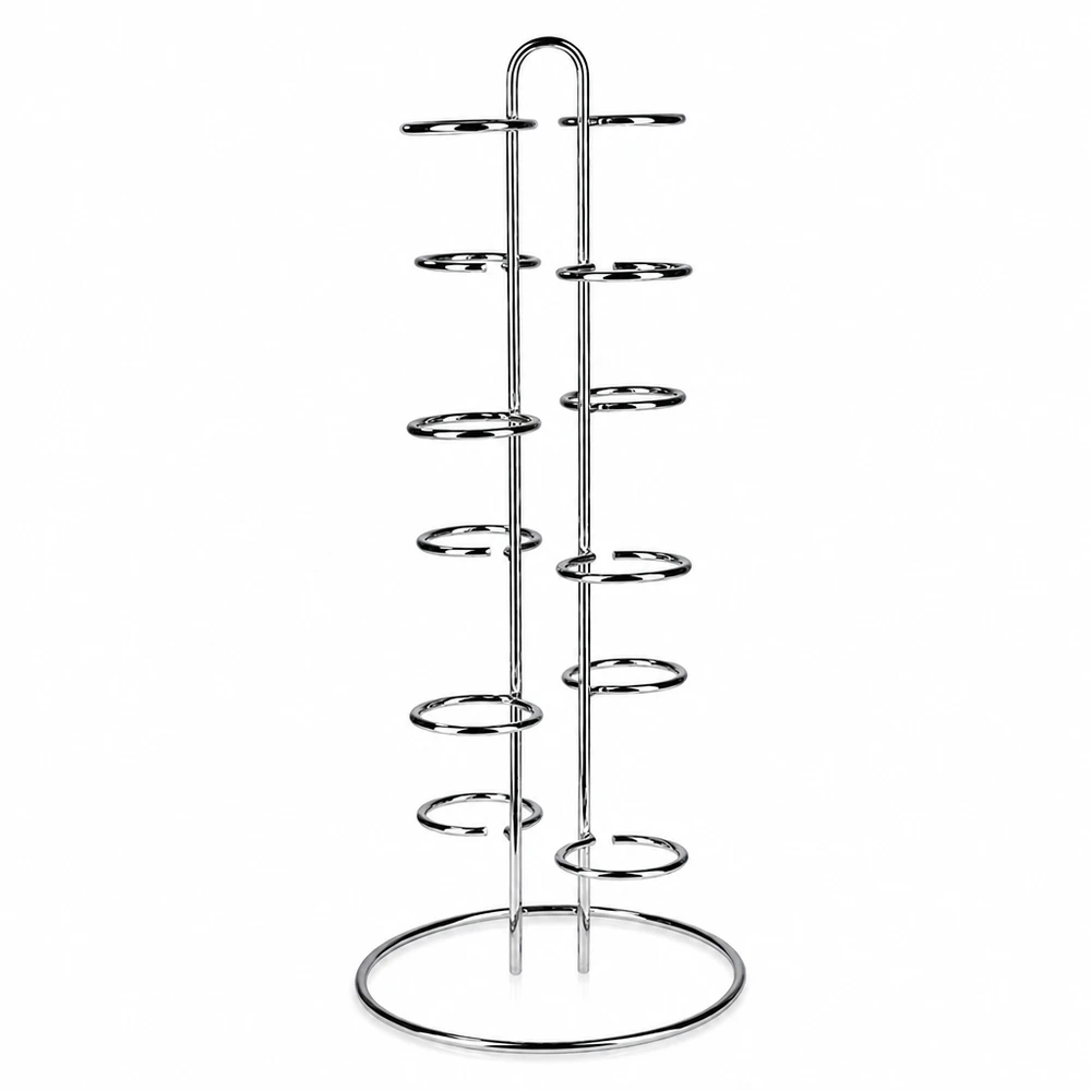 Serveringsställ Vertico12 för 12 WECK Krossade glasögon Vertico12 serveringsställ i rostfritt stål för 12 WECK-glas med spiralformade hållare på en rund bas