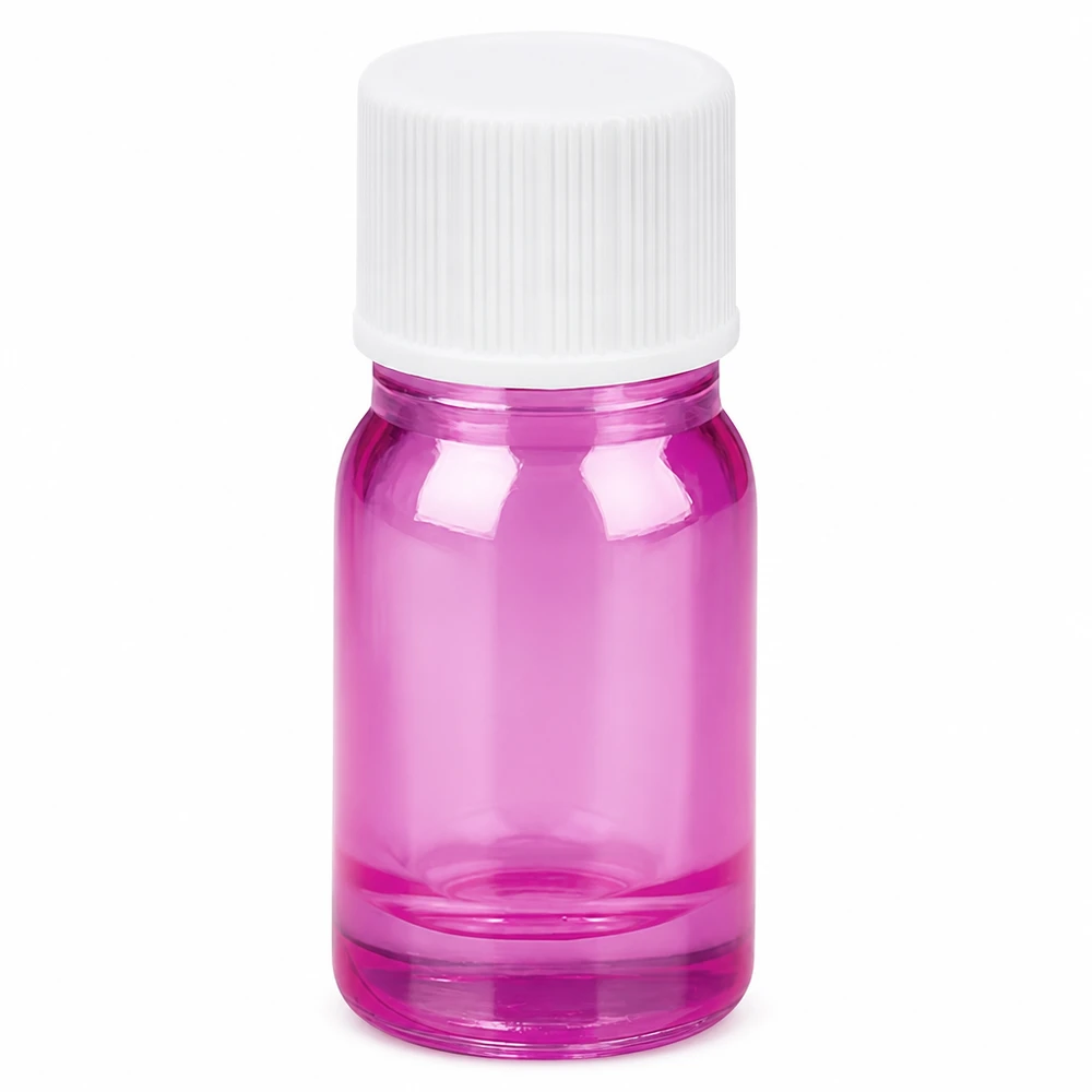 5ml flaska 11mm skruvkork vit standard PurpleLine UT18/5 5ml transparent violett glasflaska med vitt skruvlock för kosmetika och läkemedel