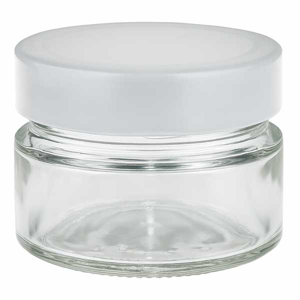Rund glasburk 80 ml med lock BasicSeal vit djup UNiTWIST