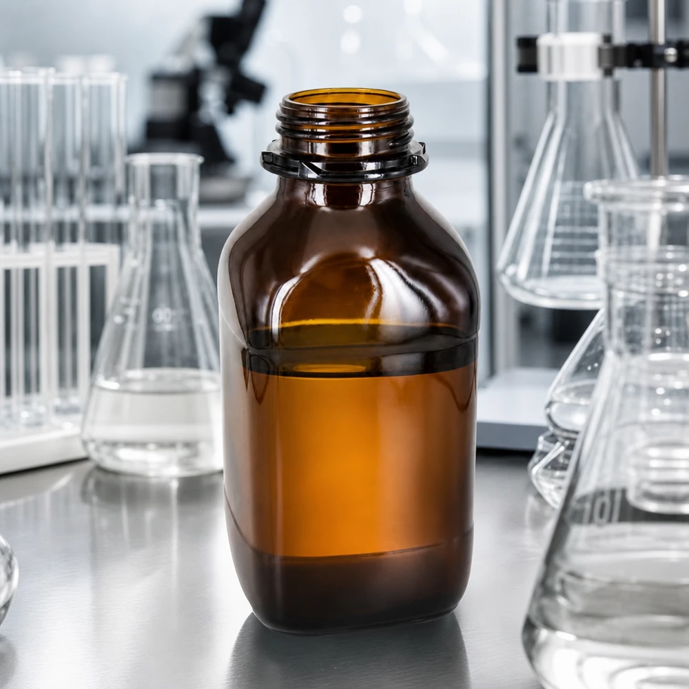 Premium-kemikalieflaska på 1000 ml i skyddande brunt glas Professionell 1000 ml kemikalieflaska med bärnstensfärgat glas för optimalt UV-skydd
