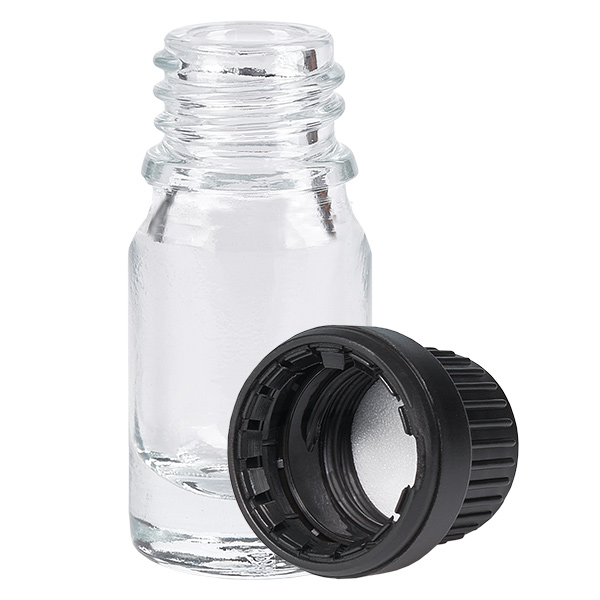 5ml flaska 11mm skruvkork svart med sabotageskydd ClearLine UT18/5 5ml flaska 11mm skruvkork svart med sabotageskydd ClearLine UT18/5