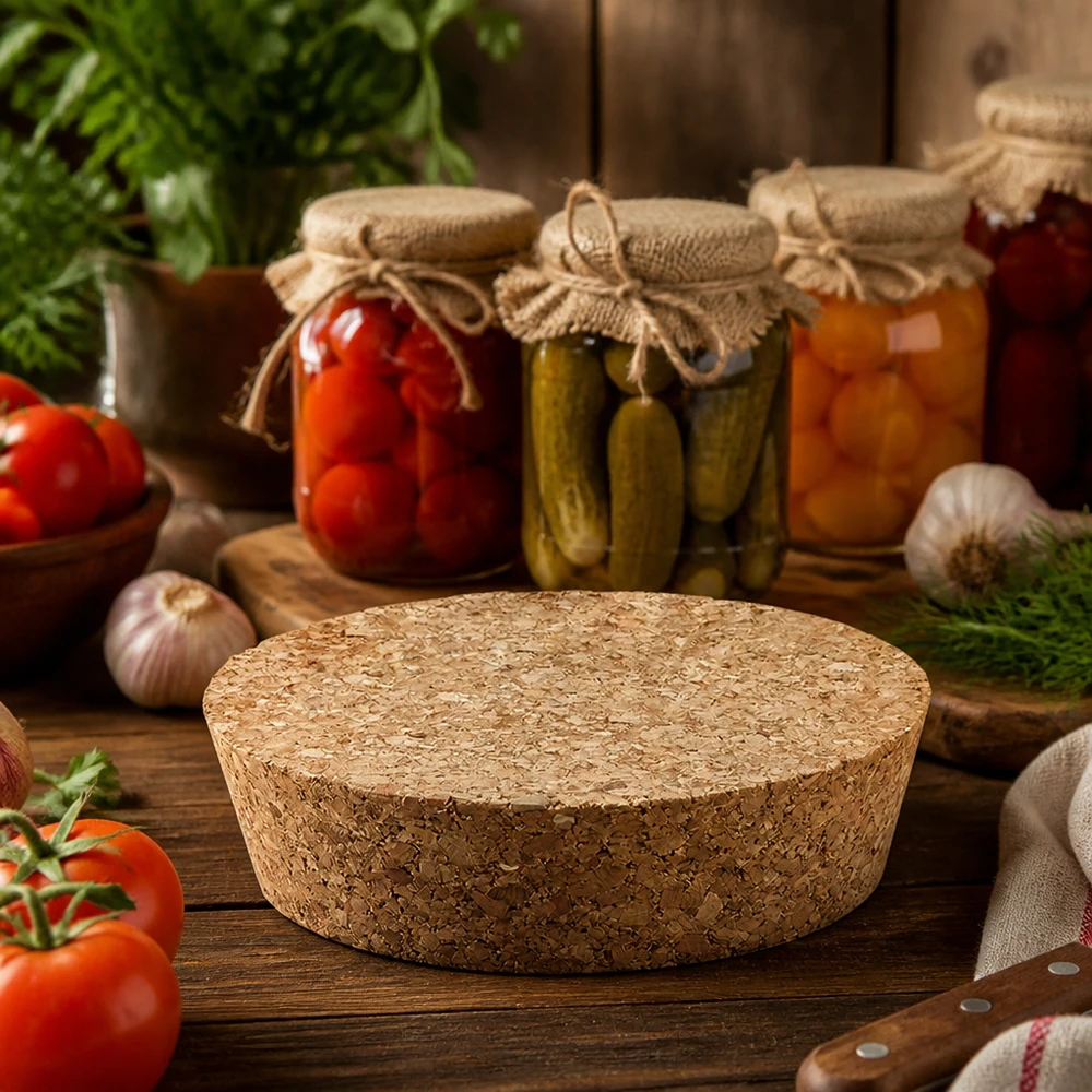 Kork för öppning 75mm WECK RR80 (ø72/82, H=20mm) WECK korkpropp RR80 naturlig korkpropp i rustikt kök med konserveringsburkar grönsaker tomater dekorativ användning