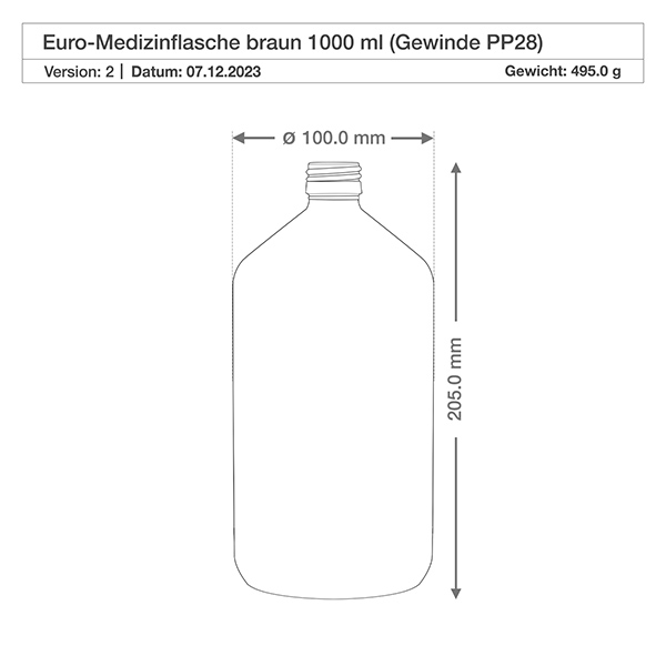 1000 ml medicinflaska brun, med silverfärgat aluminiumlock ApoGlas 1000 ml medicinflaska brun, med silverfärgat aluminiumlock ApoGlas