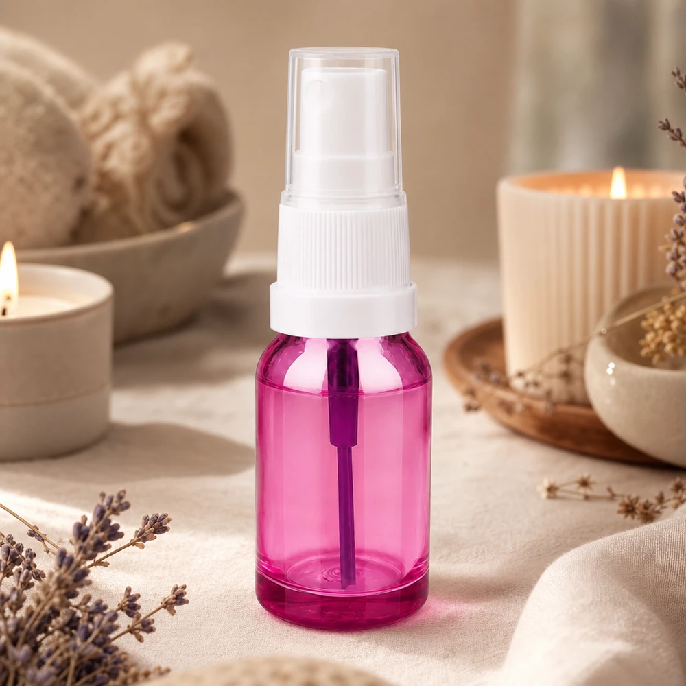 10ml sprayflaska vit/transparent Standard PurpleLine UT18/10 Högkvalitativ 10 ml sprayflaska i plast i elegant lila för skönhet och välbefinnande