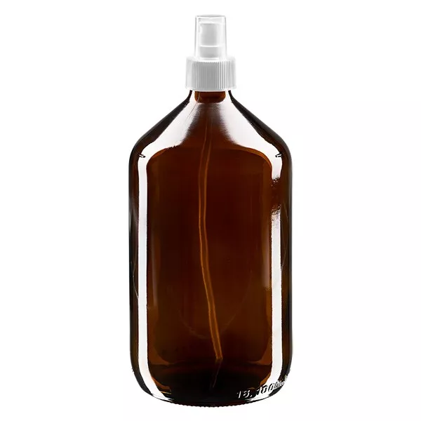 1000 ml brun medicinflaska av Euro-typ med vit spray och genomskinlig lock 1000 ml brun medicinflaska av Euro-typ med vit spray och genomskinlig lock