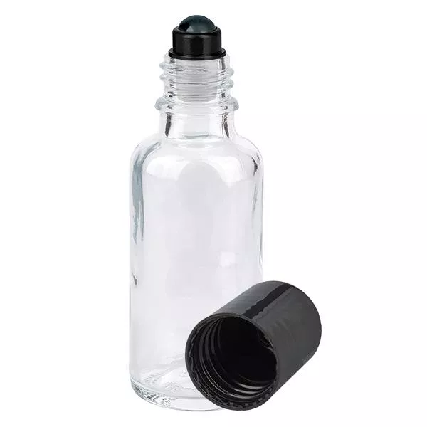 Apoteksflaska klar 30ml roll-on lock svart Apoteksflaska klar 30ml roll-on lock svart