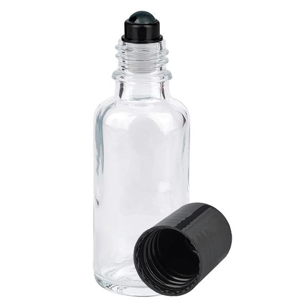 Apoteksflaska klar 30ml roll-on lock svart Apoteksflaska klar 30ml roll-on lock svart