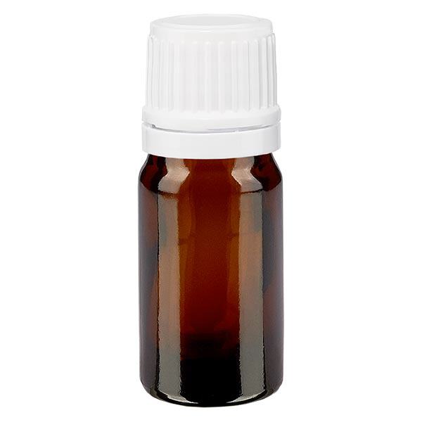 Apoteksflaska brun 5ml skruvkork vit med manipulationsskydd Apoteksflaska brun 5ml skruvkork vit med manipulationsskydd