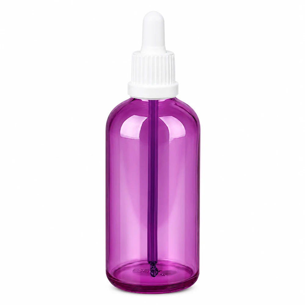 100ml pipettflaska vit Originality skruvkork PurpleLine UT18/100 100 ml pipettflaska, lila transparent med vitt dropplock för exakt dosering