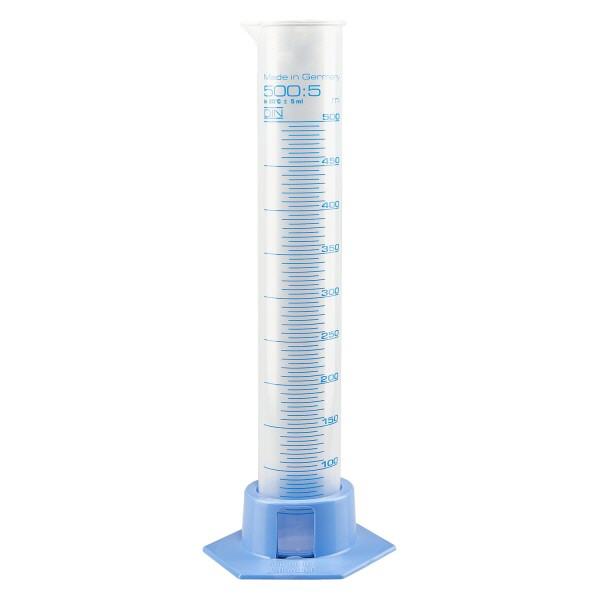 500 ml graderad mätcylinder i polypropylen med ljusblå bas
