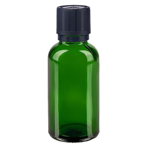 Apoteksflaska grön 30ml dropplock hällring 1mm svart barnsäkerhetslås dummy varningssymbol tamper evident stängning Apoteksflaska grön 30ml dropplock hällring 1mm svart barnsäkerhetslås dummy varningssymbol tamper evident stängning