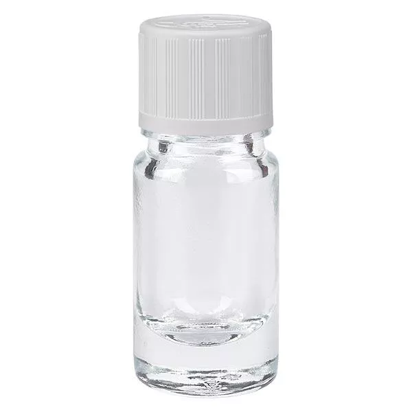 Apoteksflaska klar 5ml skruvkork vit barnsäker standard Apoteksflaska klar 5ml skruvkork vit barnsäker standard