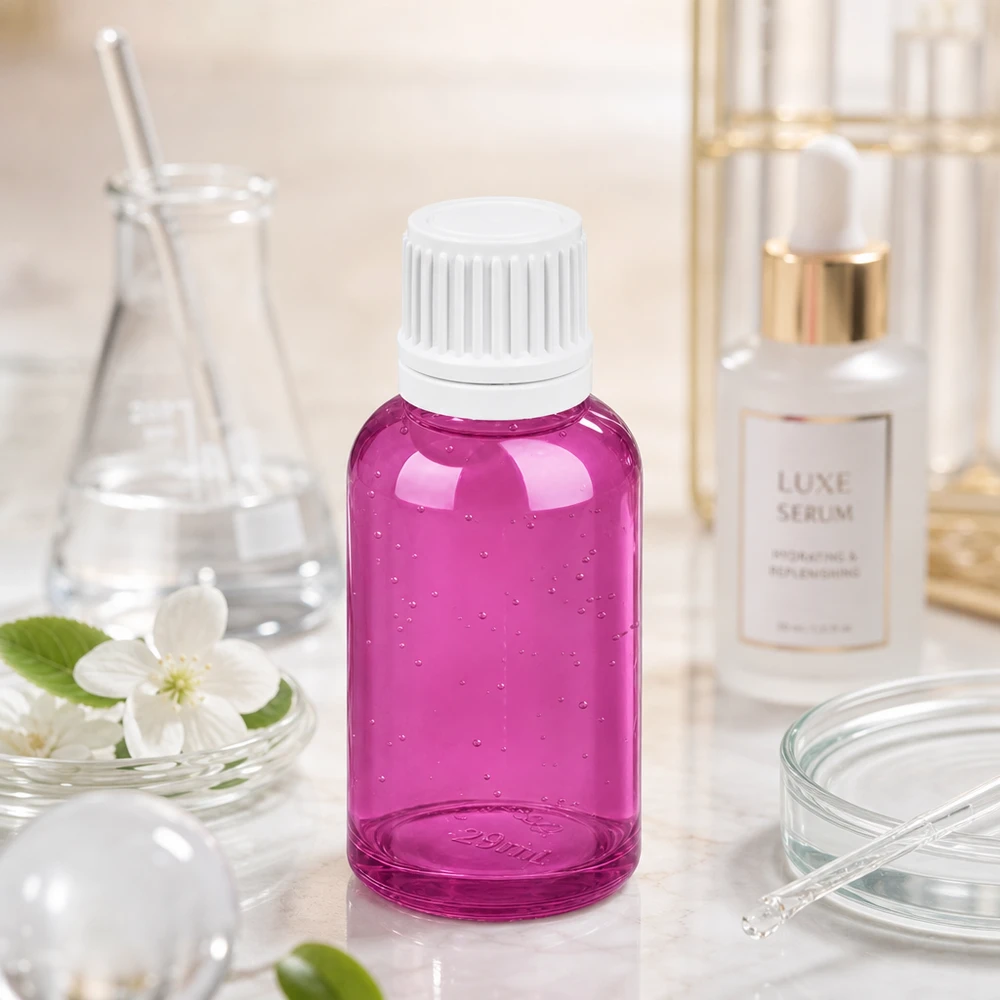 30ml droppflaska 0,7mm vit Originality skruvkork PurpleLine UT18/30 Liten 30 ml droppflaska i lila med vitt skruvlock för exakt dosering