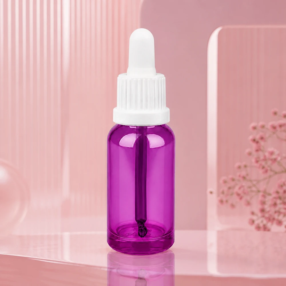 Högkvalitativ 20 ml glaspipettflaska i violett färg för exakt applicering