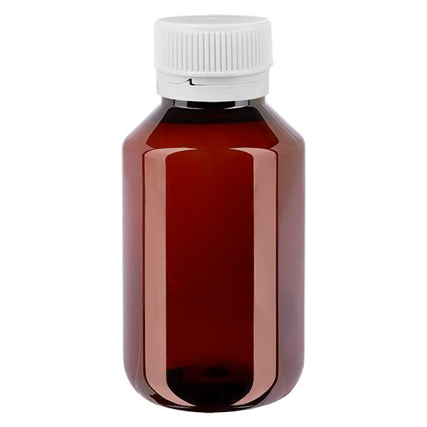 PET-flaska 50ml med vitt säkerhetslock, räfflad