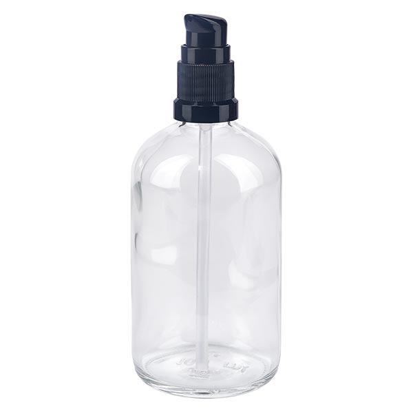 Apoteksflaska klar 100ml pumplock svart standard Apoteksflaska klar 100ml pumplock svart standard