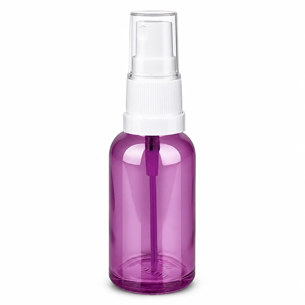 30ml sprayflaska vit/transparent Standard PurpleLine UT18/30 30 ml sprayflaska lila transparent med vit pumpspruta för kosmetika och vårdprodukter