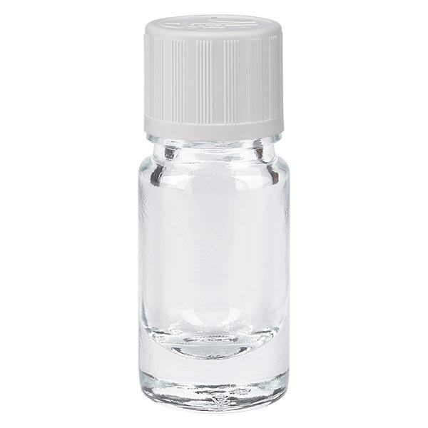 Apoteksflaska klar 5ml dropplock vit Barnsäker standard Apoteksflaska klar 5ml dropplock vit Barnsäker standard