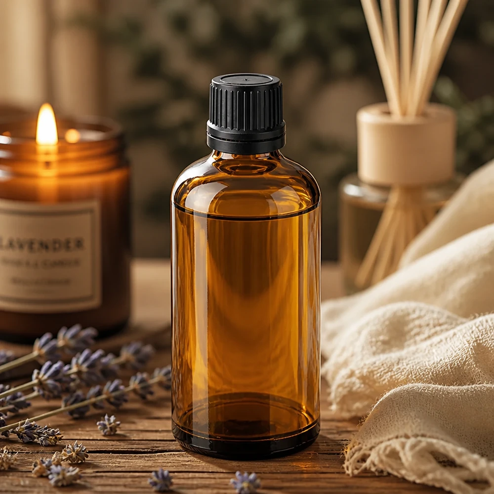 100ml Droppflaska 1mm svart förslutning BrownLine UT18/100 Högkvalitativ 100 ml droppflaska i bruna nyanser med svart skruvlock för aromaterapi