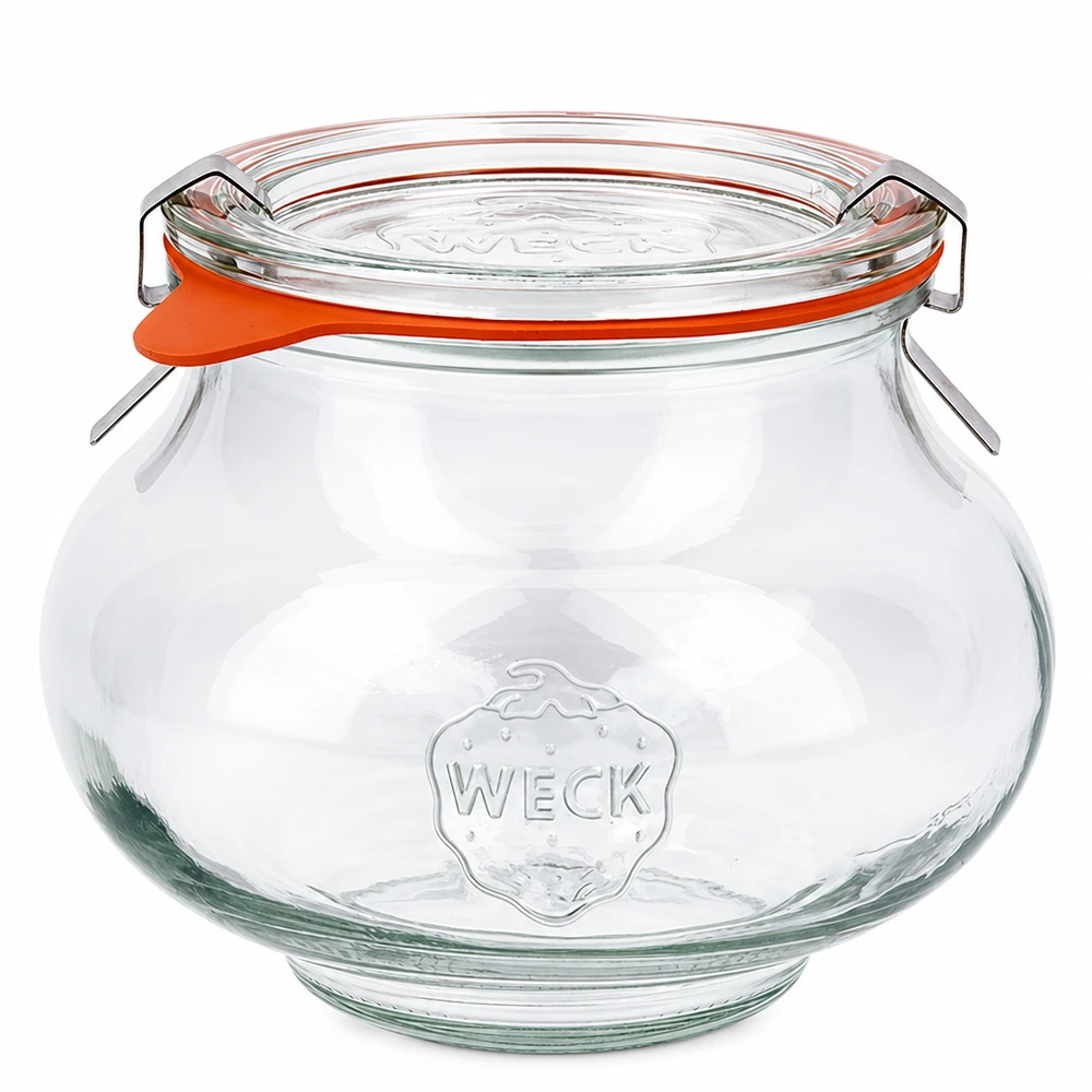 560 ml dekorativ burk, komplett WECK RR80 WECK smyckesburk 560ml med glaslock och gummiring, bulbformad, konserveringsburk med svängbar topp RR80