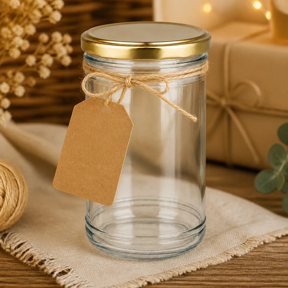 1053ml Krossade glasögon med BasicSeal-lock guld UNiTWIST 1053 ml tumlare dekorerade med ett gyllene BasicSeal-lock och kraftpappersetikett som DIY-presentförpackning