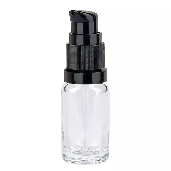 10ml pumpflaska svart standardlock ClearLine UT18/10 10 ml glasflaska med svart pump ClearLine UT18/10 för kosmetika och serum