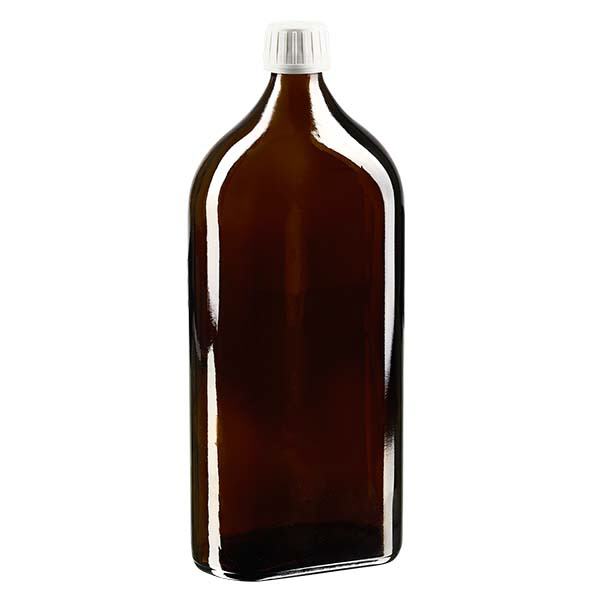 1000 ml Meplat brunt skruvlock med vitt säkerhetsgodkänt lock EPE-disk 1000 ml Meplat brunt skruvlock med vitt säkerhetsgodkänt lock EPE-disk