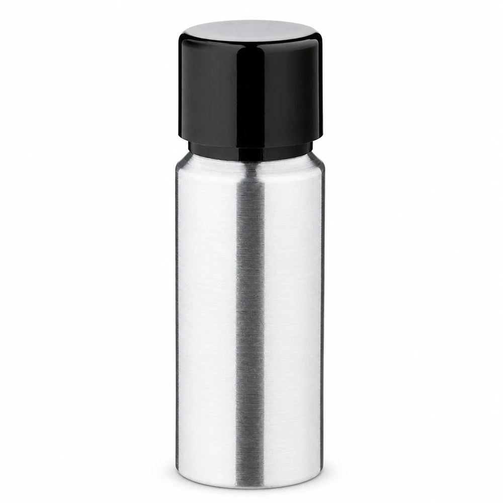 20ml polerad aluminiumflaska med skruvkork 20 ml aluminiumflaska med skruvlock i svartborstad aluminium för kosmetika och eteriska oljor
