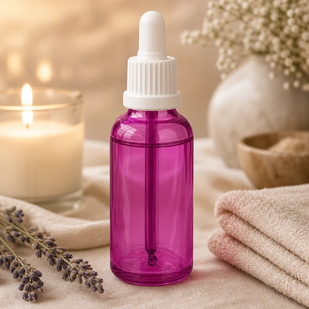 30ml pipettflaska vit originalitet skruvkork PurpleLine UT18/30 Högkvalitativ 30 ml PurpleLine pipettflaska i lila för serum och oljor i spaavdelningen