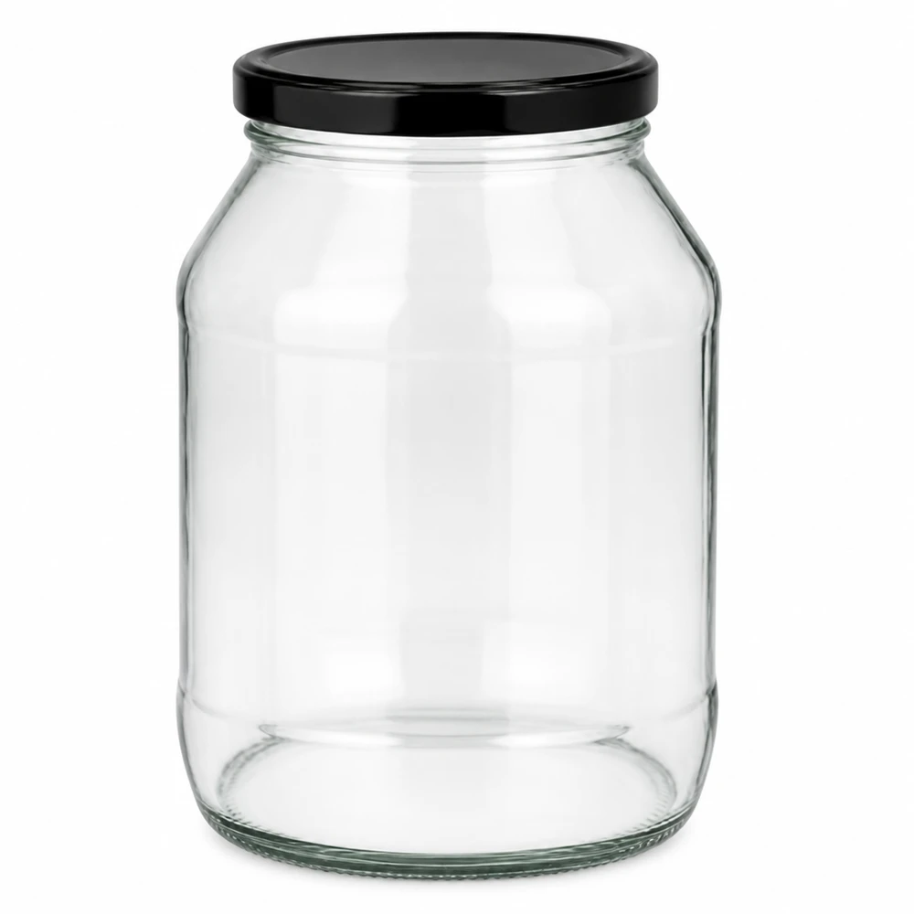 2650ml rund burk med BasicSeal-lock svart UNiTWIST 2650ml Rundglas mit schwarzem BasicSeal Deckel - Großes Vorratsglas für Küche und Haushalt von Glas-Fabrik.de