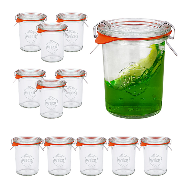 Set med 12 Weck-burkar 160 ml Krossade glasögon med 12 glaslock