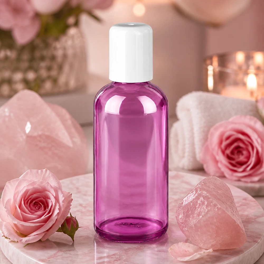 Transparent 100 ml roll-on-flaska med lila nyans och praktiskt roll-on-lock