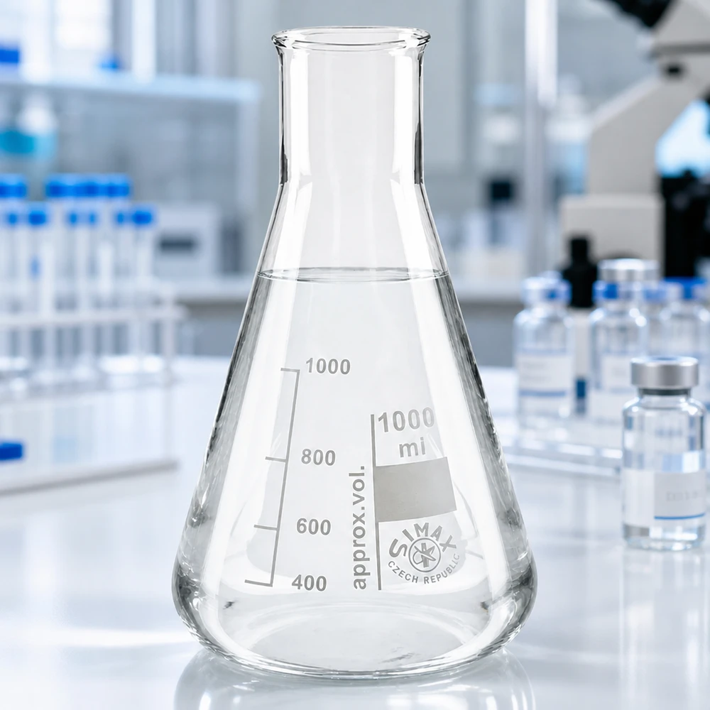 Erlenmeyerkolv 300ml bred hals Erlenmeyerkolv 300 ml med vid hals av klart borosilikatglas för laboratoriebruk