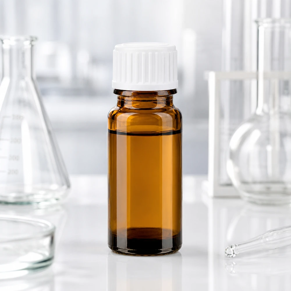 Apoteksflaska brun 10ml skruvkork vit standard Farmaceutisk brun glasflaska på 10 ml med vit droppflaska i laboratoriet