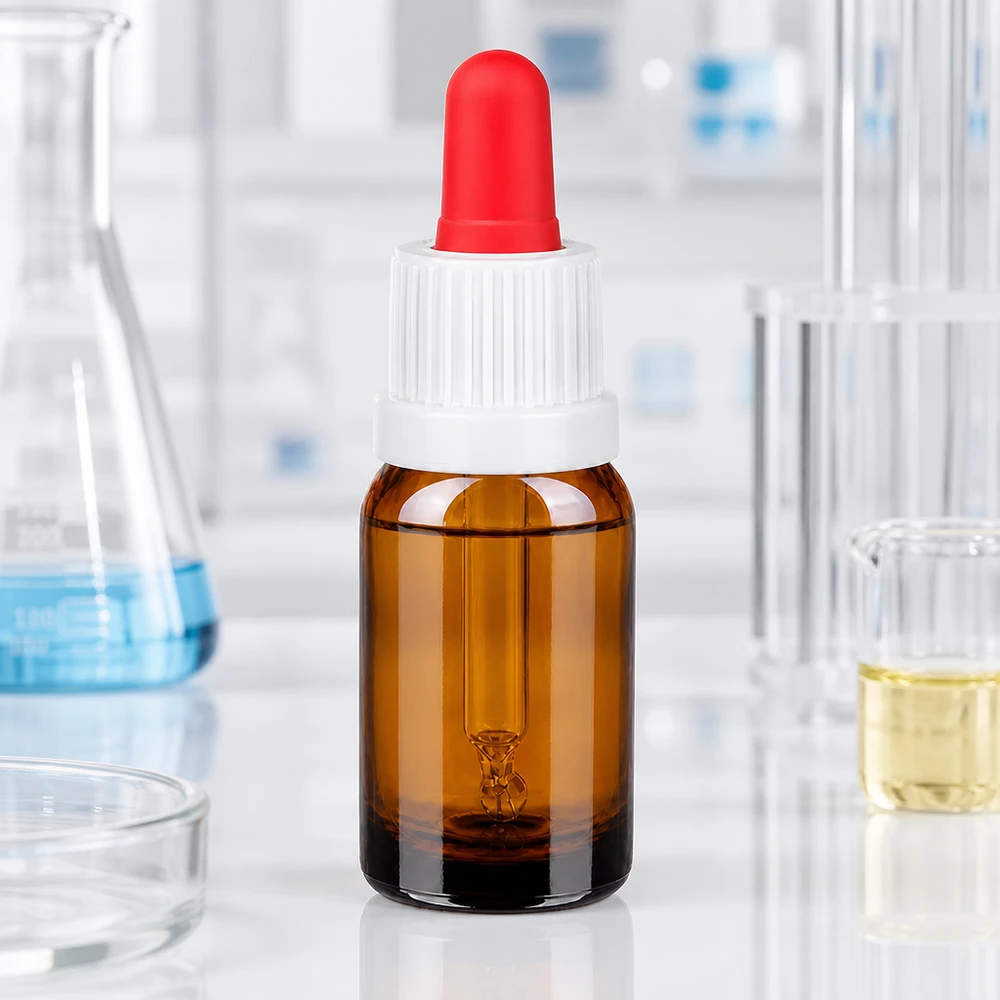 10 ml pipettflaska vit/röd med säkerhetsförslutning BrownLine UT18/10 10 ml pipettflaska tillverkad av högkvalitativt bärnstensfärgat glas med UV-skydd och exakt doseringssystem
