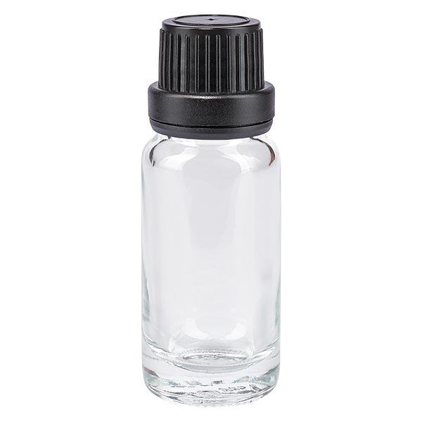 Apoteksflaska klar 10 ml skruvlock svart tätningsinsats manipulationsskyddad förslutning Apoteksflaska klar 10 ml skruvlock svart tätningsinsats manipulationsskyddad förslutning
