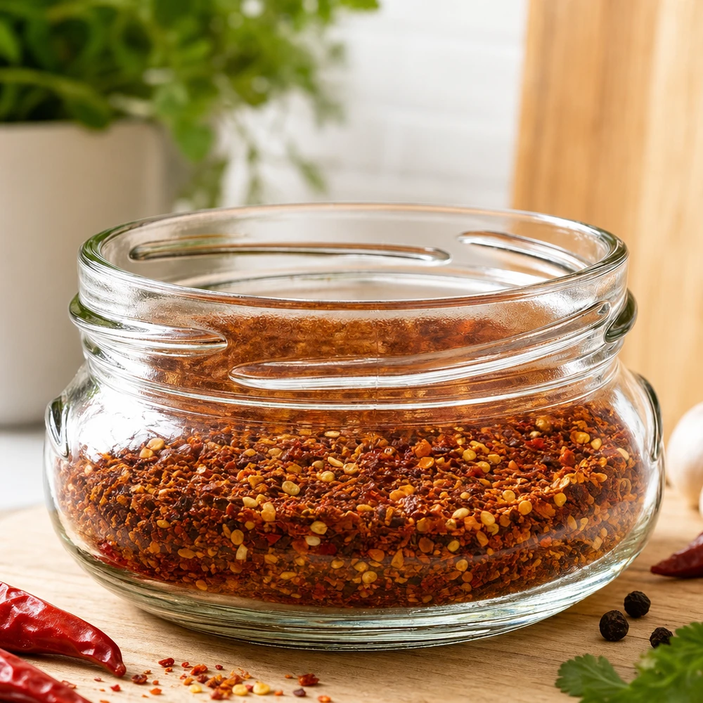 UNiTWIST Terrina120 terrinburk 120ml TO70 med chilikryddmix på träskiva i köket