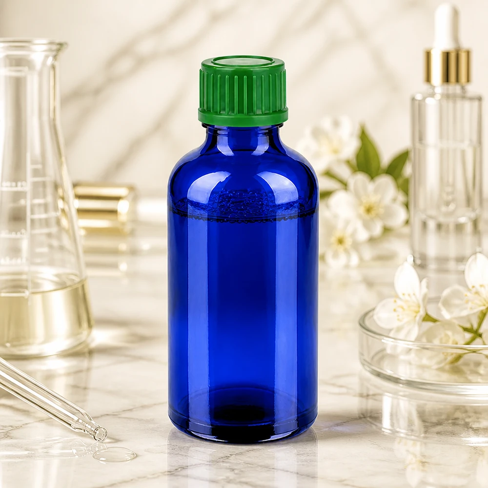 50ml flaska 11mm skruvkork grön standard BlueLine UT18/50 Blå 50 ml glasflaska med 11 mm skruvlock för exakt dosering av essenser