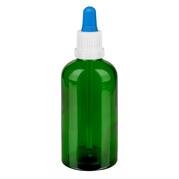 100 ml Pipettflaska vit/blå med manipulationsskydd GreenL. UT18/100