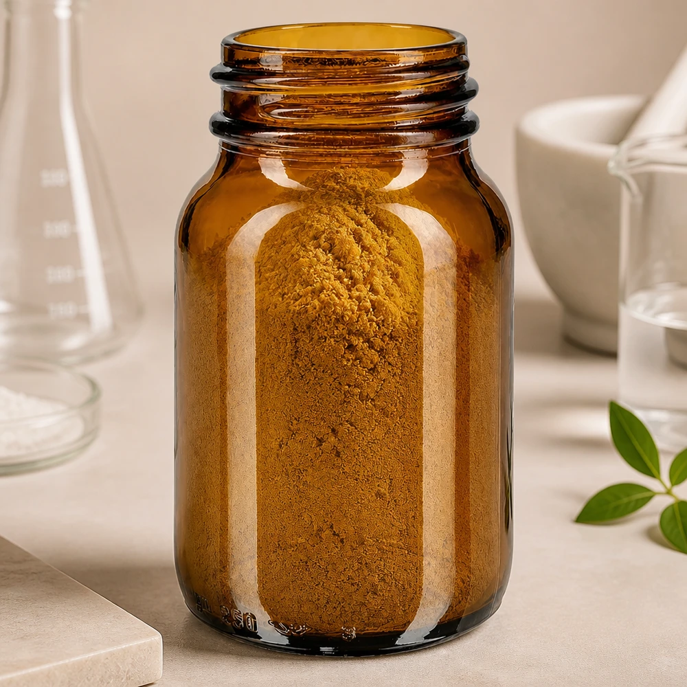 250ml bärnstensglasflaska med bred hals Bredhalsad flaska 250 ml bärnstensfärgat glas med praktisk skruvgänga för säker förvaring