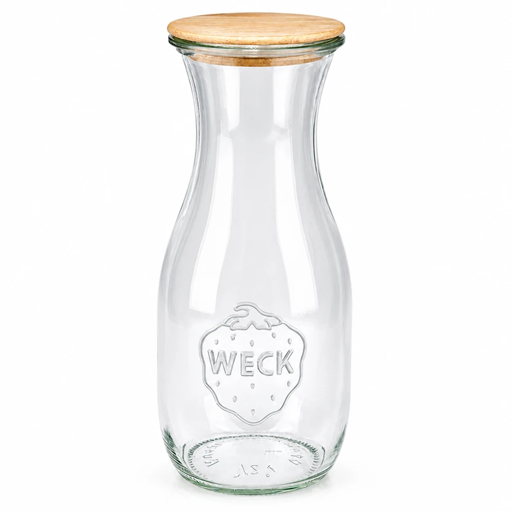 WECK juiceflaska 530 ml av glas med trälock RR60 konserveringsburk för juice och drycker transparent