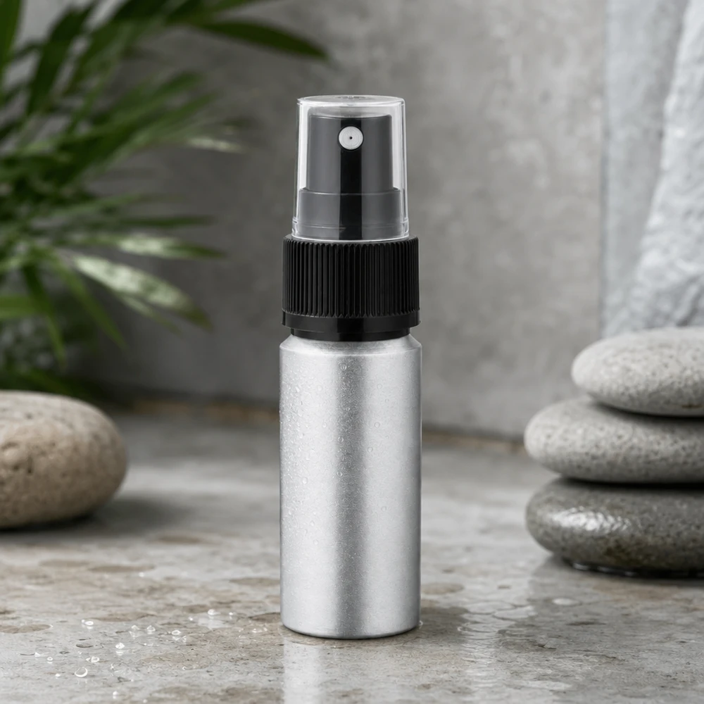 20ml flaska i betad aluminium med atomiserare Elegant 20 ml aluminiumflaska med transparent sprayhuvud för exakt dosering av kosmetiska produkter