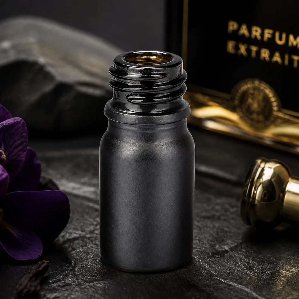 Liten 5 ml apoteksflaska BlackLine UT18/5 UNiTWIST med elegant matt yta för eteriska oljor