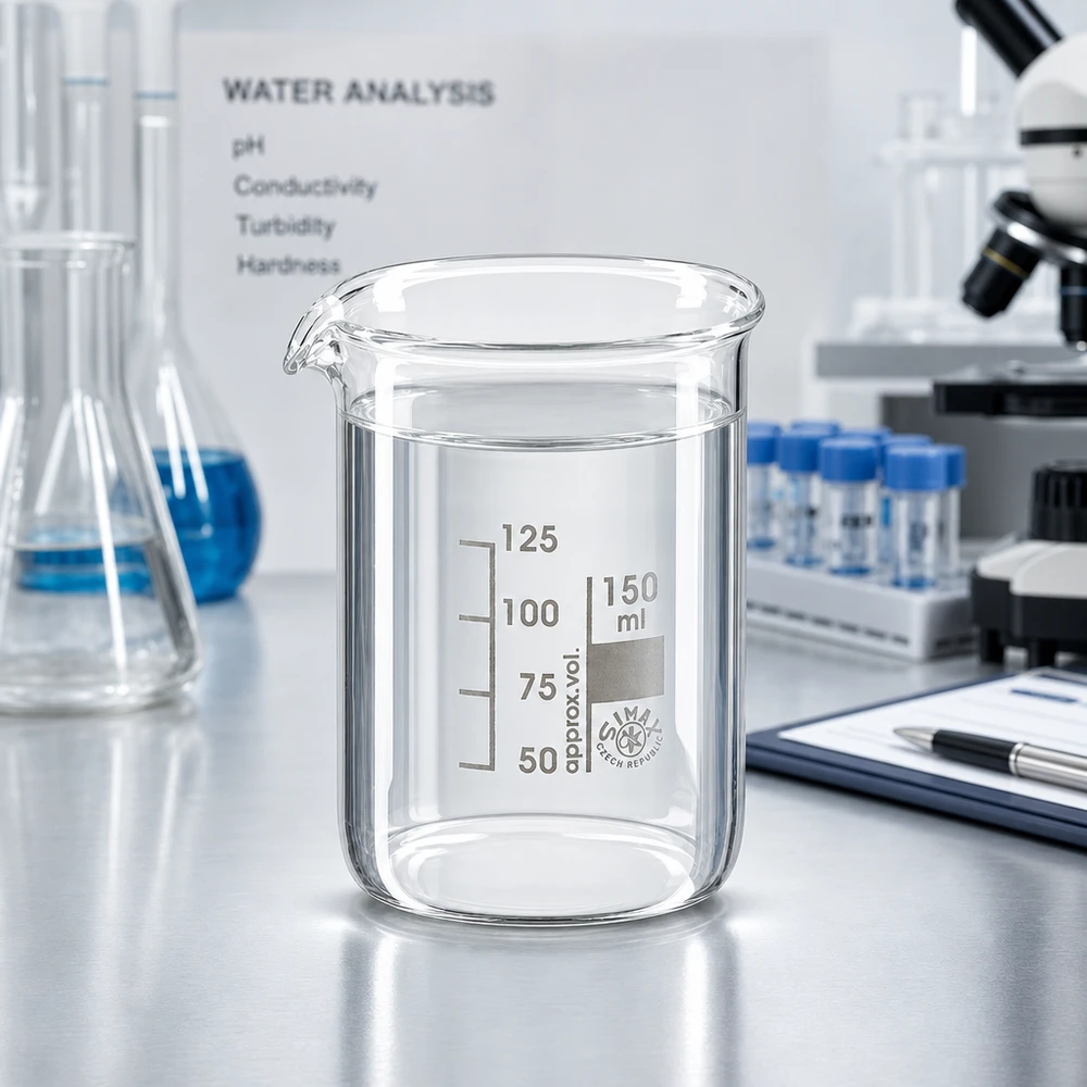 Bägare 150ml borosilikatglas, låg form Transparent laboratoriebägare 150 ml tillverkad av robust borosilikatglas med tydlig volymindikator