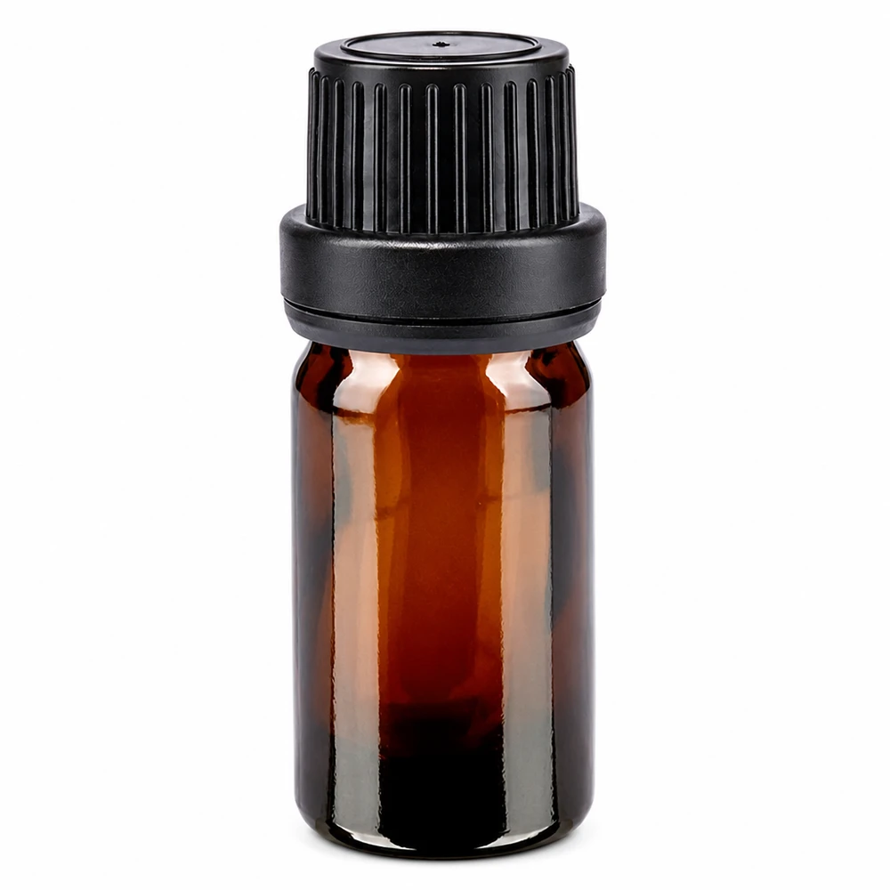 Apoteksflaska brun 5ml skruvkork svart tätningsinsats manipulationsskyddad förslutning 5 ml brun apoteksflaska med svart originalförslutning (11 mm) av apoteksglas